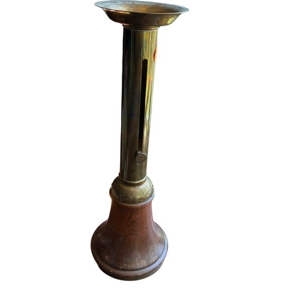 Vintage Macy’s 1984 Brass and Wood Adjustable Candle Stick Holder Pushup 16” - Picture 1 of 8